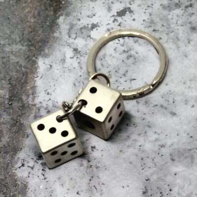 Dice keychain, game keychain, metal keychain, stainless steel keychain