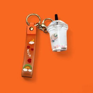 Cold coffee transparent cup keychain with straw